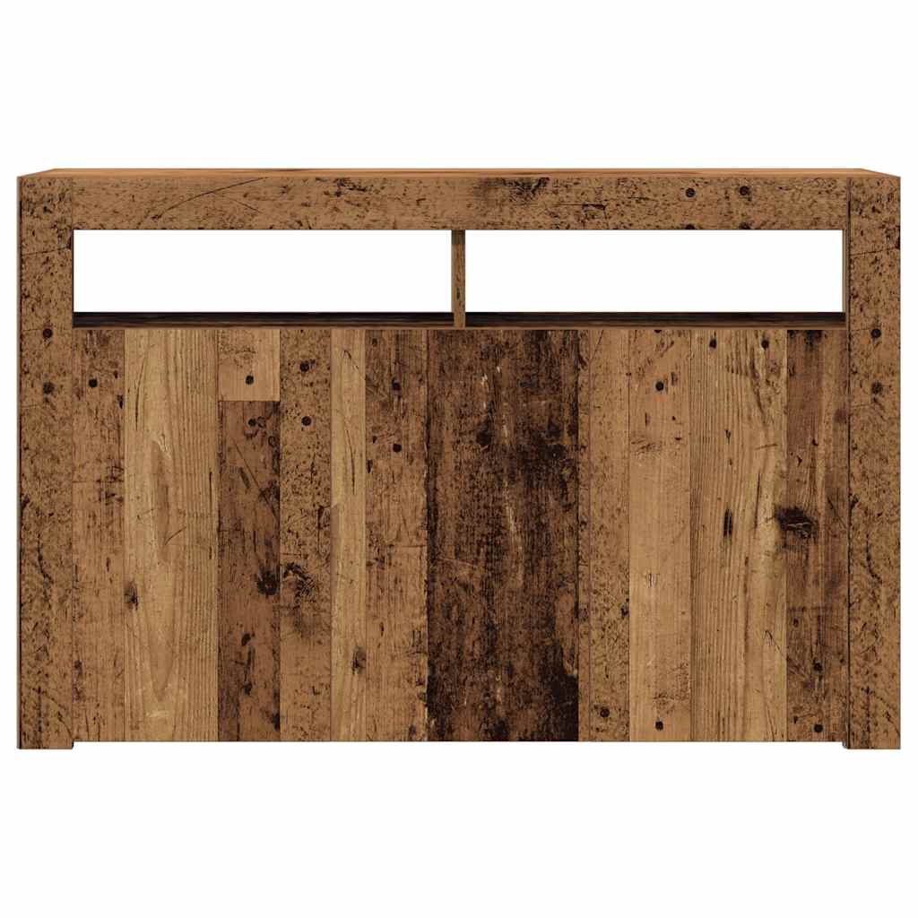 skænk med LED-lys 115,5x30x75 cm konstrueret træ antikt træ