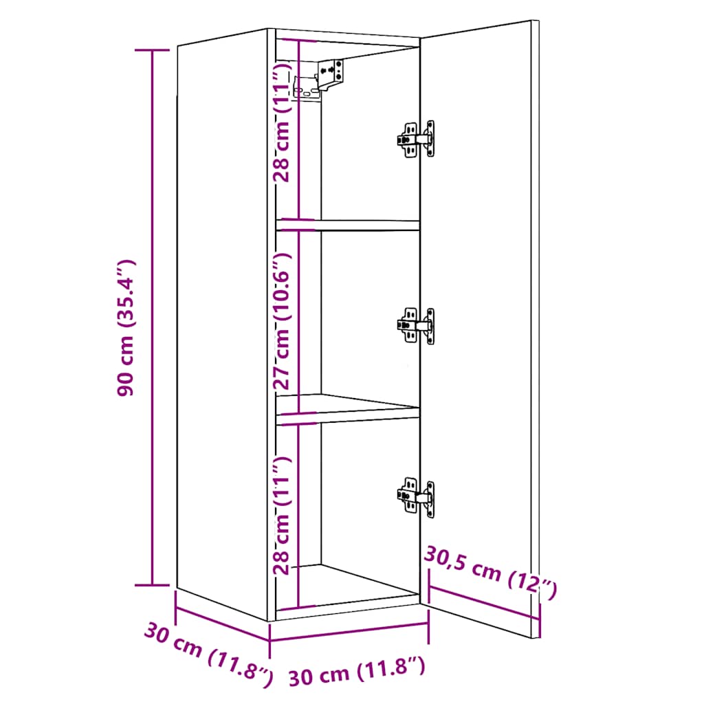 tv-skabe 2 stk. 30,5x30x90 cm konstrueret træ kunsteg