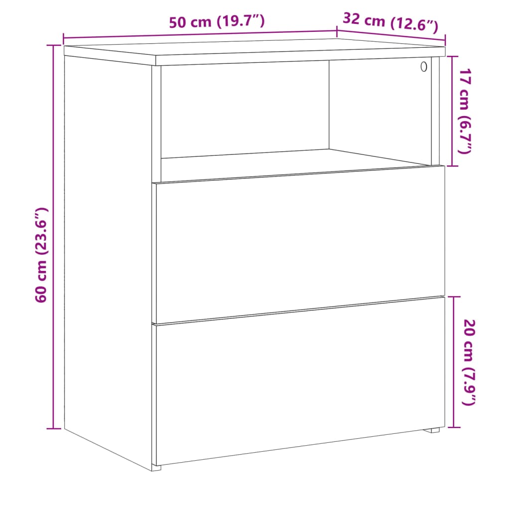 sengebord 50x32x60 cm konstrueret træ antikt trælook - Flotthjem