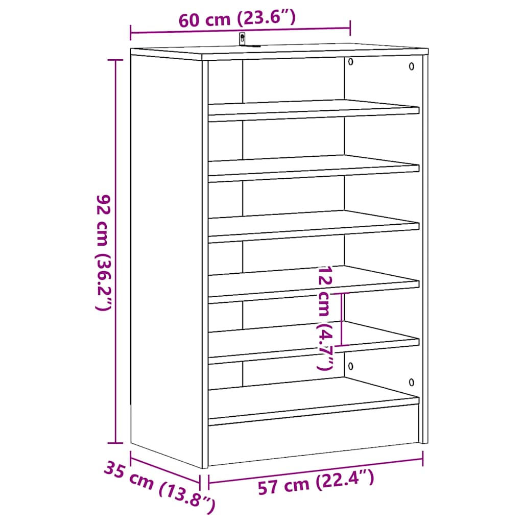 skoskab 60x35x92 cm konstrueret træ antikt eg