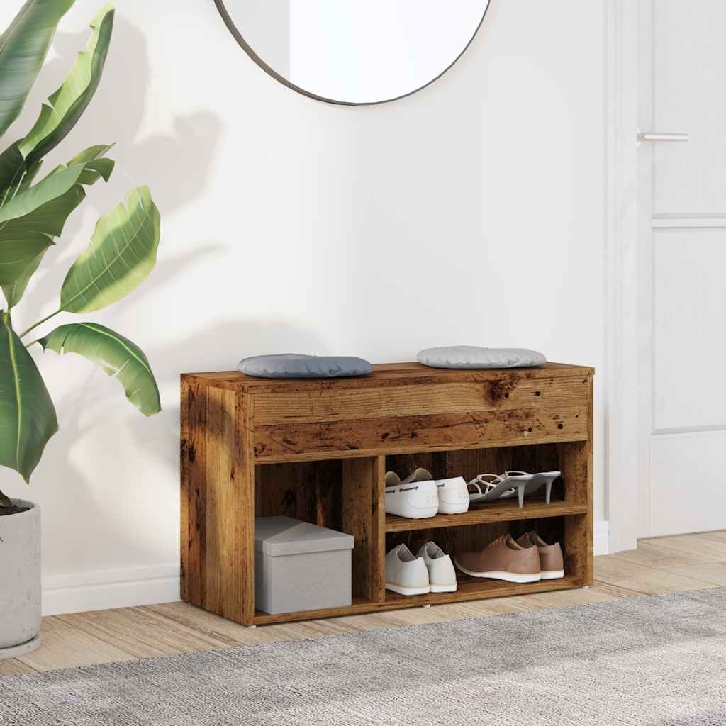 skobænk 80x30x45 cm konstrueret træ antikt træ