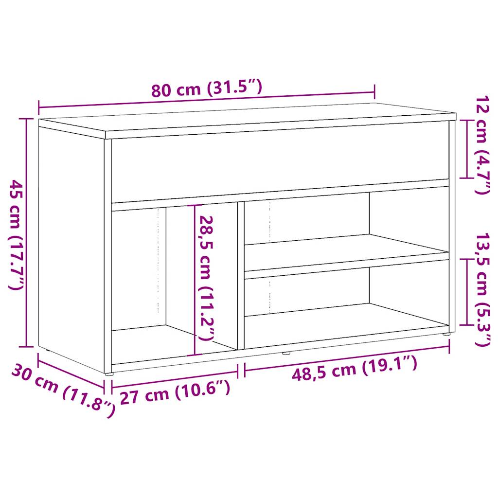 skobænk 80x30x45 cm konstrueret træ antikt træ