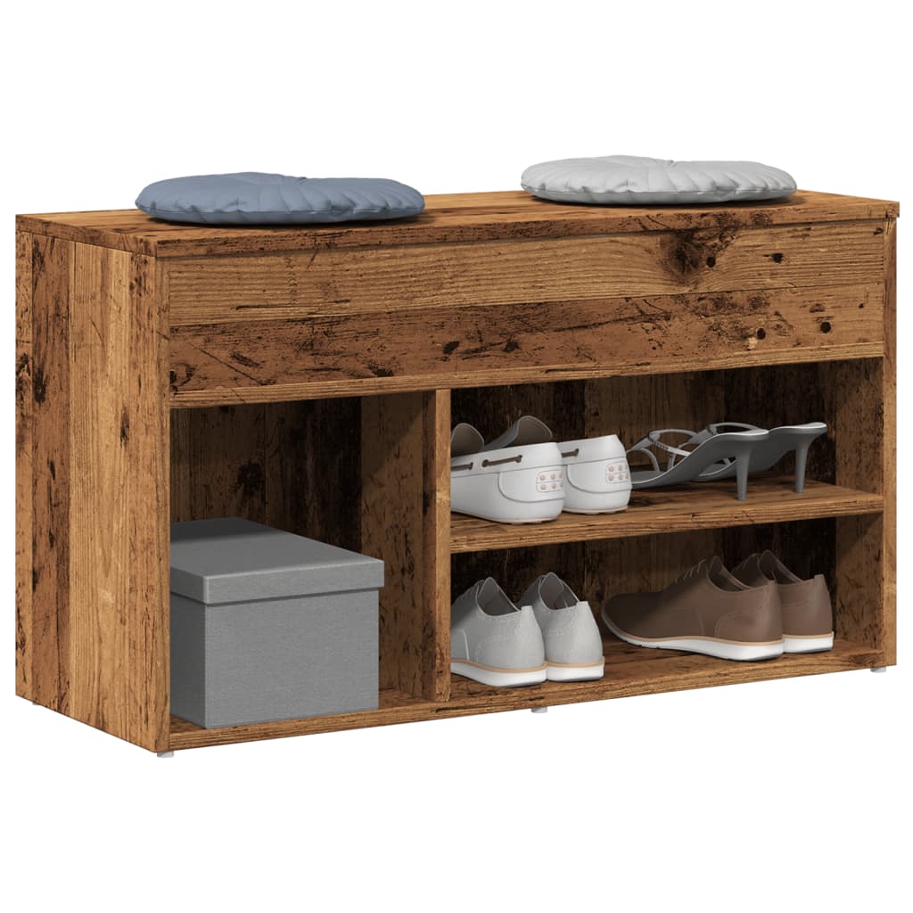 skobænk 80x30x45 cm konstrueret træ antikt træ