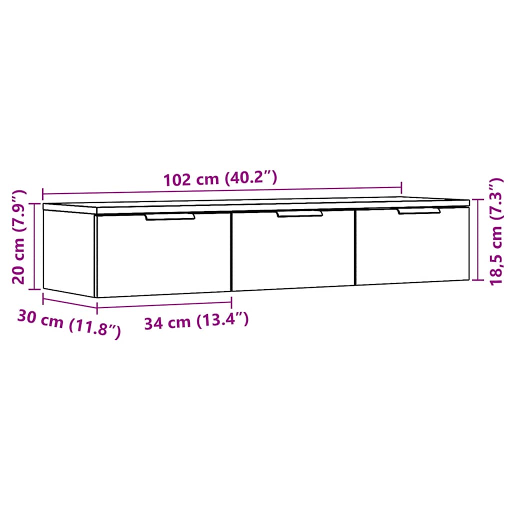 vægskab 102x30x20 cm konstrueret træ kunsteg