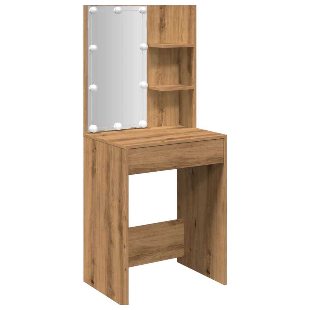 makeupbord med LED-lys 60x40x140 cm kunsteg