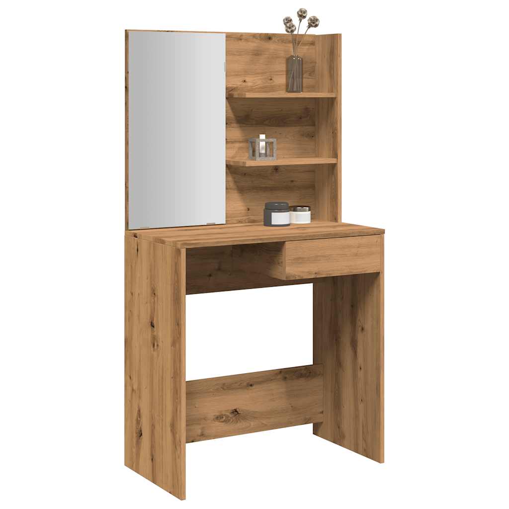 makeupbord med spejl 74,5x40x141 cm kunsteg