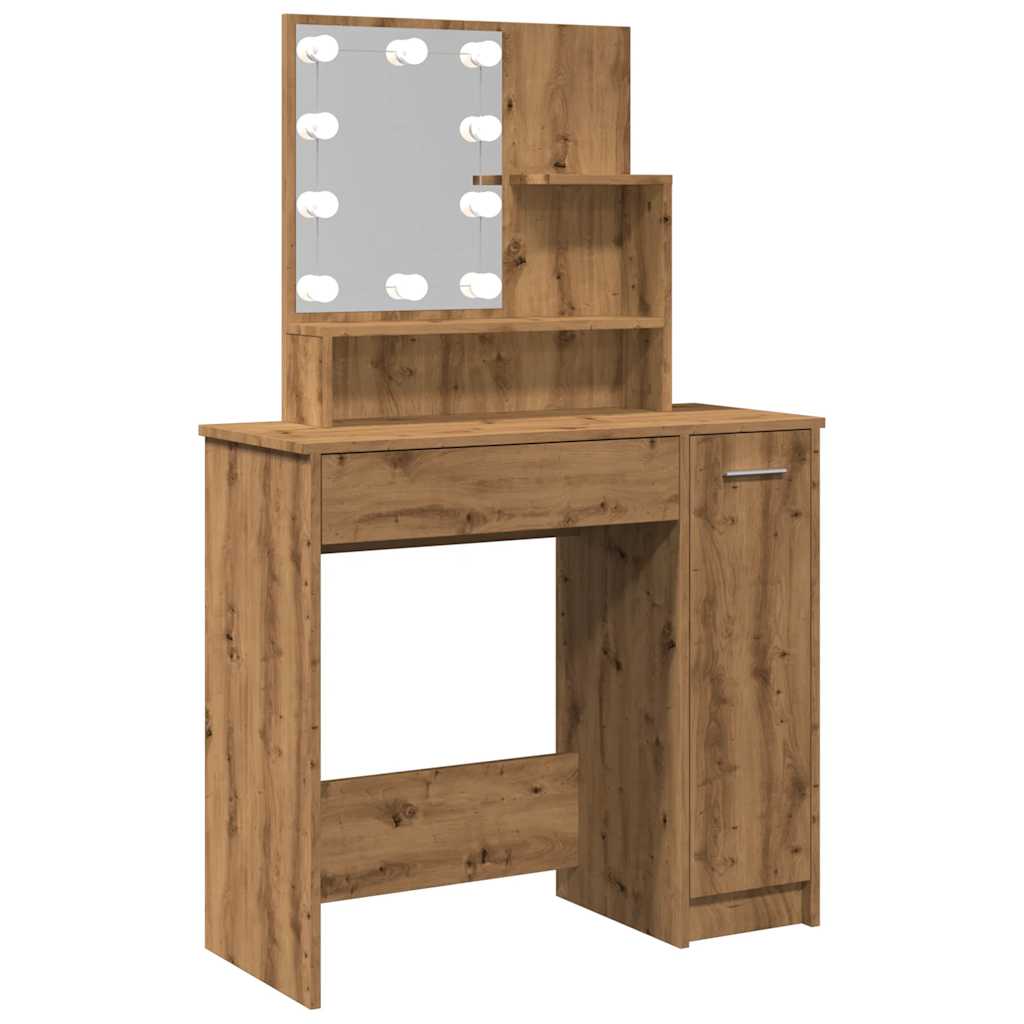 makeupbord med LED-lys 86,5x35x136 cm kunsteg