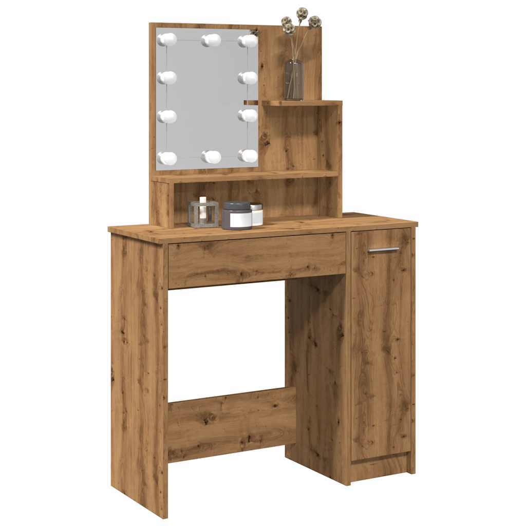 makeupbord med LED-lys 86,5x35x136 cm kunsteg