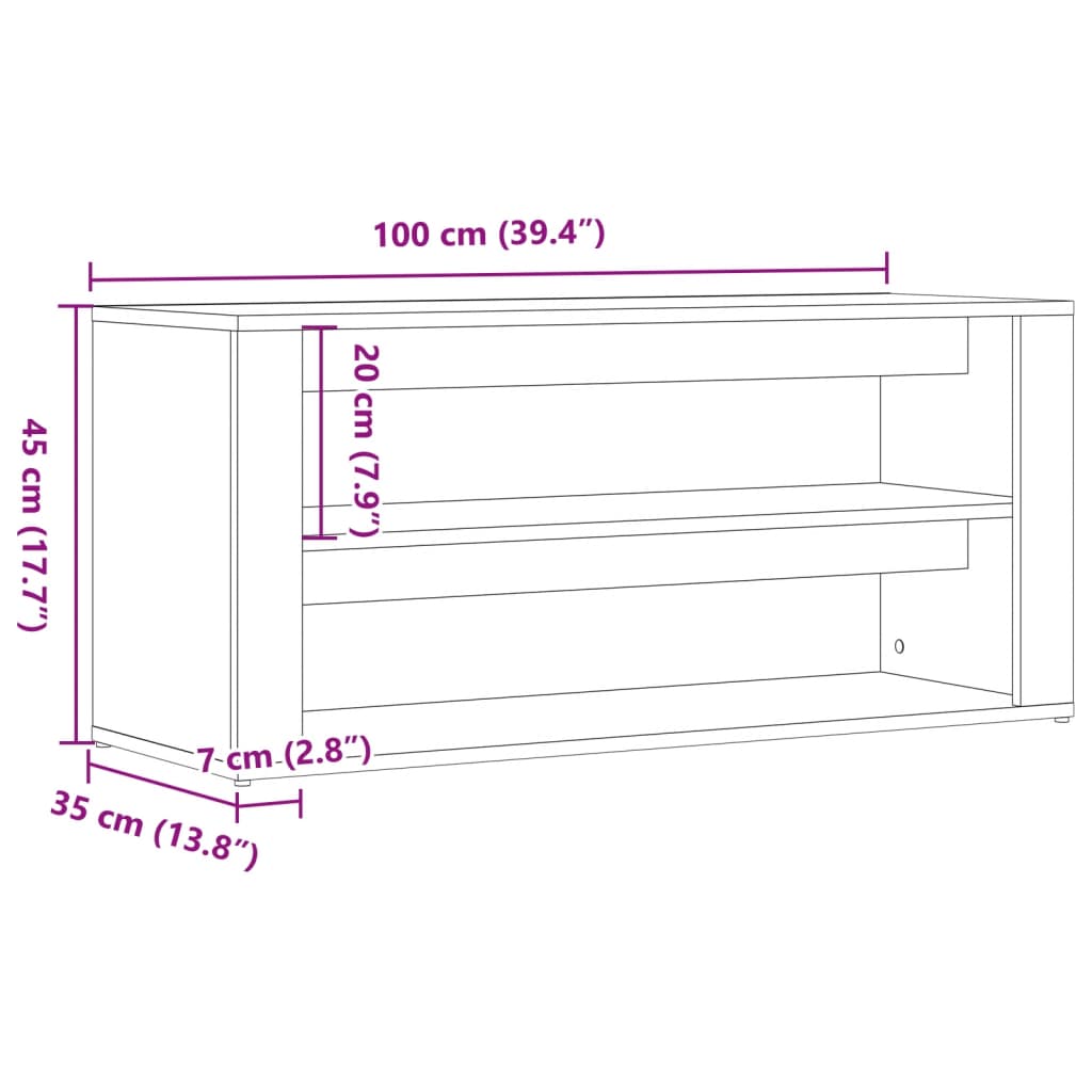 skobænk 100x35x45 cm konstrueret træ antikt træ