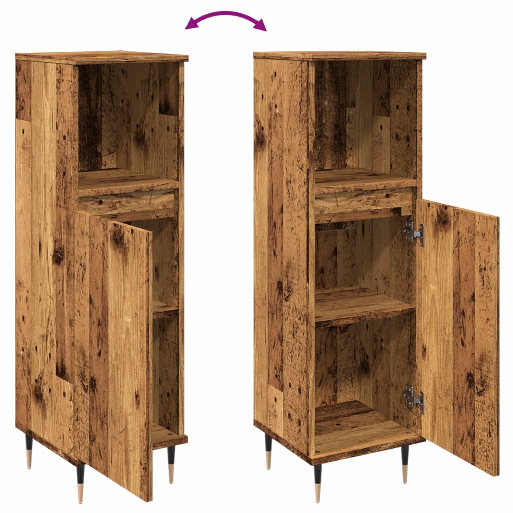 badeværelsesskab 30x30x100 cm konstrueret træ gammelt trælook
