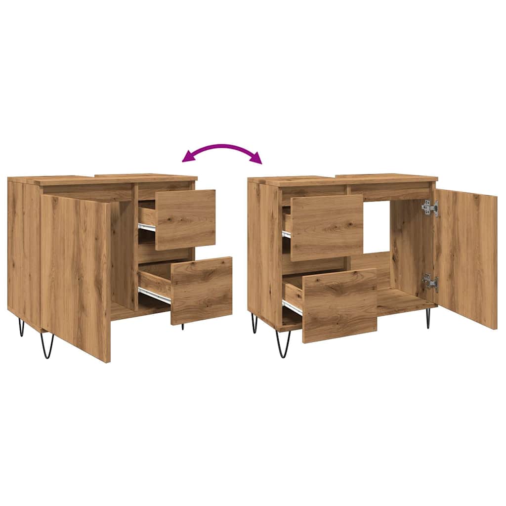 underskab til badeværelse 65x33x60 cm konstrueret træ kunsteg