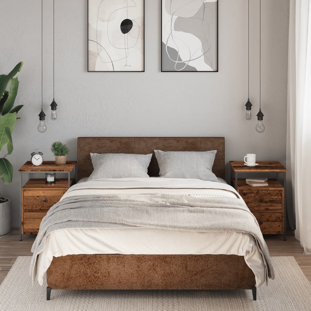 sengeborde 2 stk. 44x45x60 cm konstrueret træ antikt trælook - Flotthjem