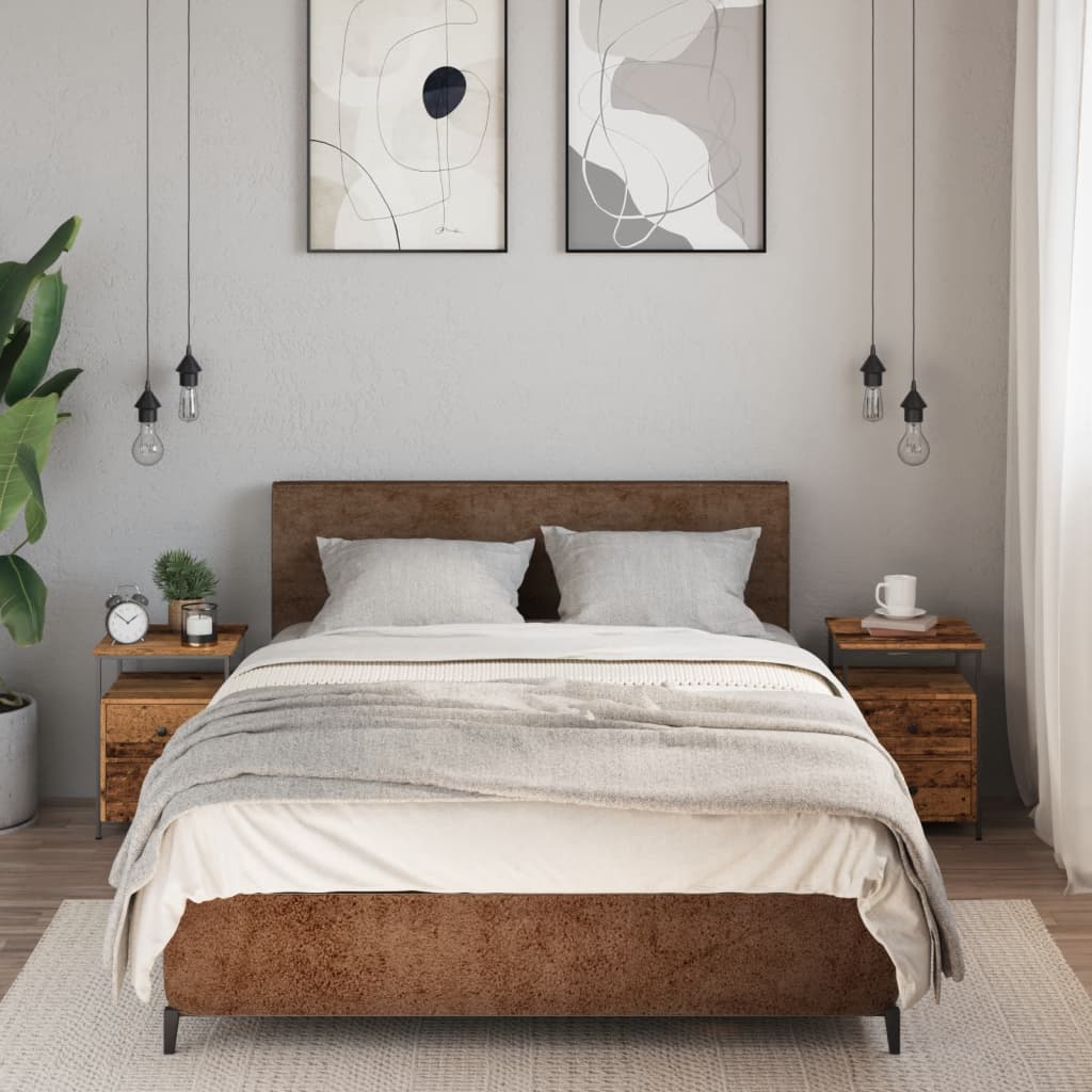 sengeborde 2 stk. 34x35,5x50 cm konstrueret træ antikt trælook - Flotthjem