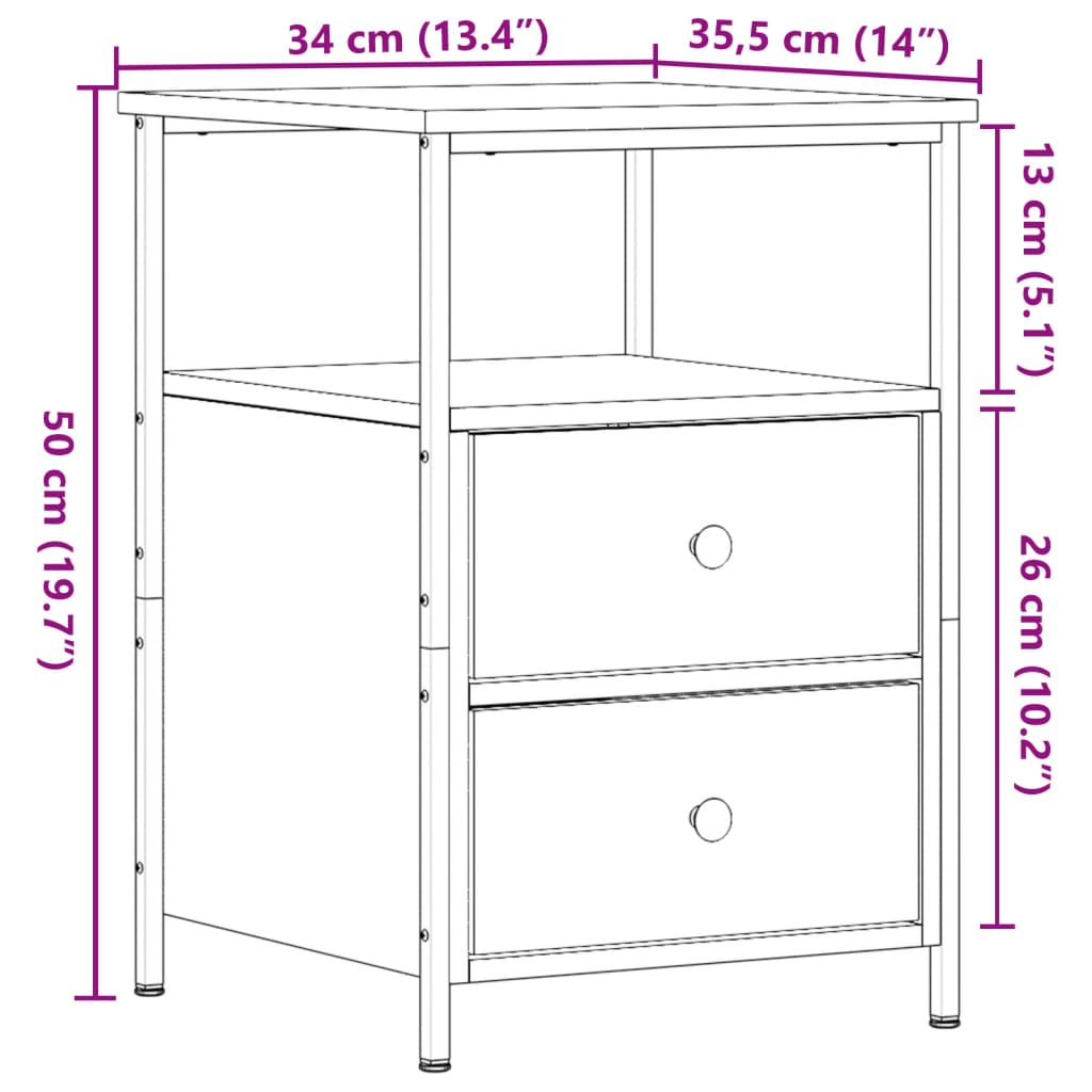 sengeborde 2 stk. 34x35,5x50 cm konstrueret træ antikt trælook - Flotthjem