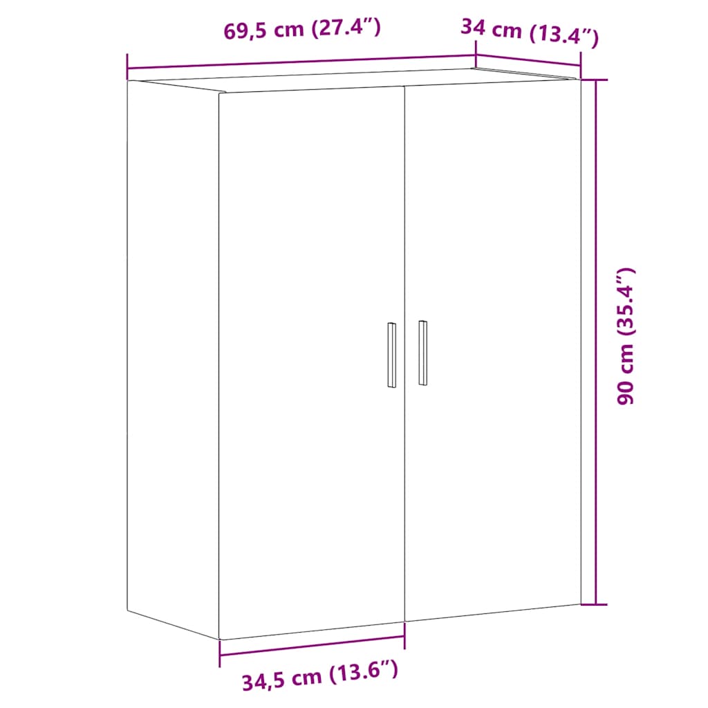 vægskab 69,5x34x90 cm gammelt trælook