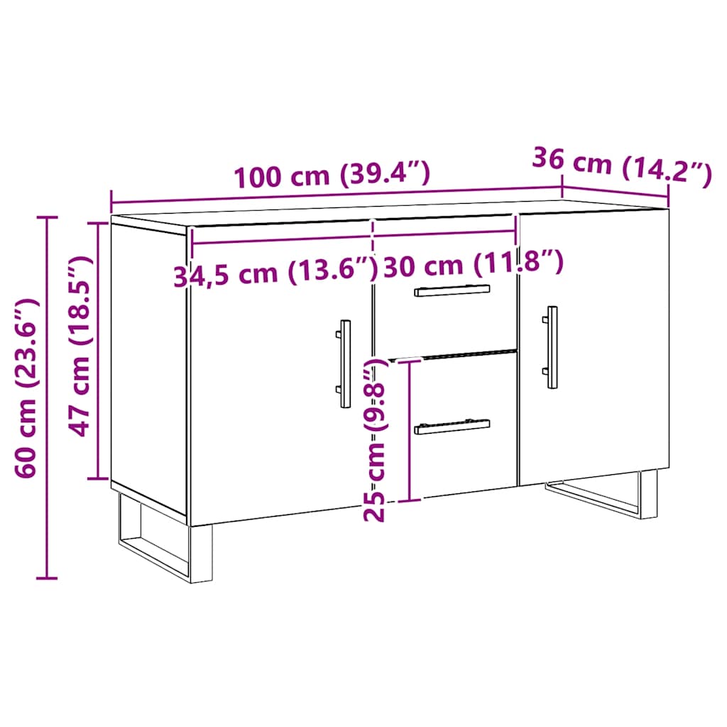 skænk 100x36x60 cm konstrueret træ kunsteg
