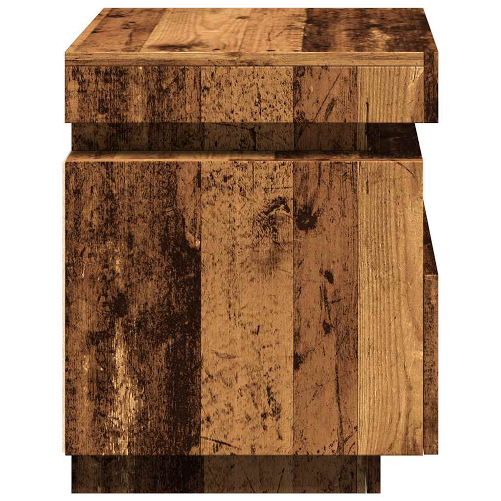 sengebord med LED-lys 40x39x48,5 cm antikt træ - Flotthjem