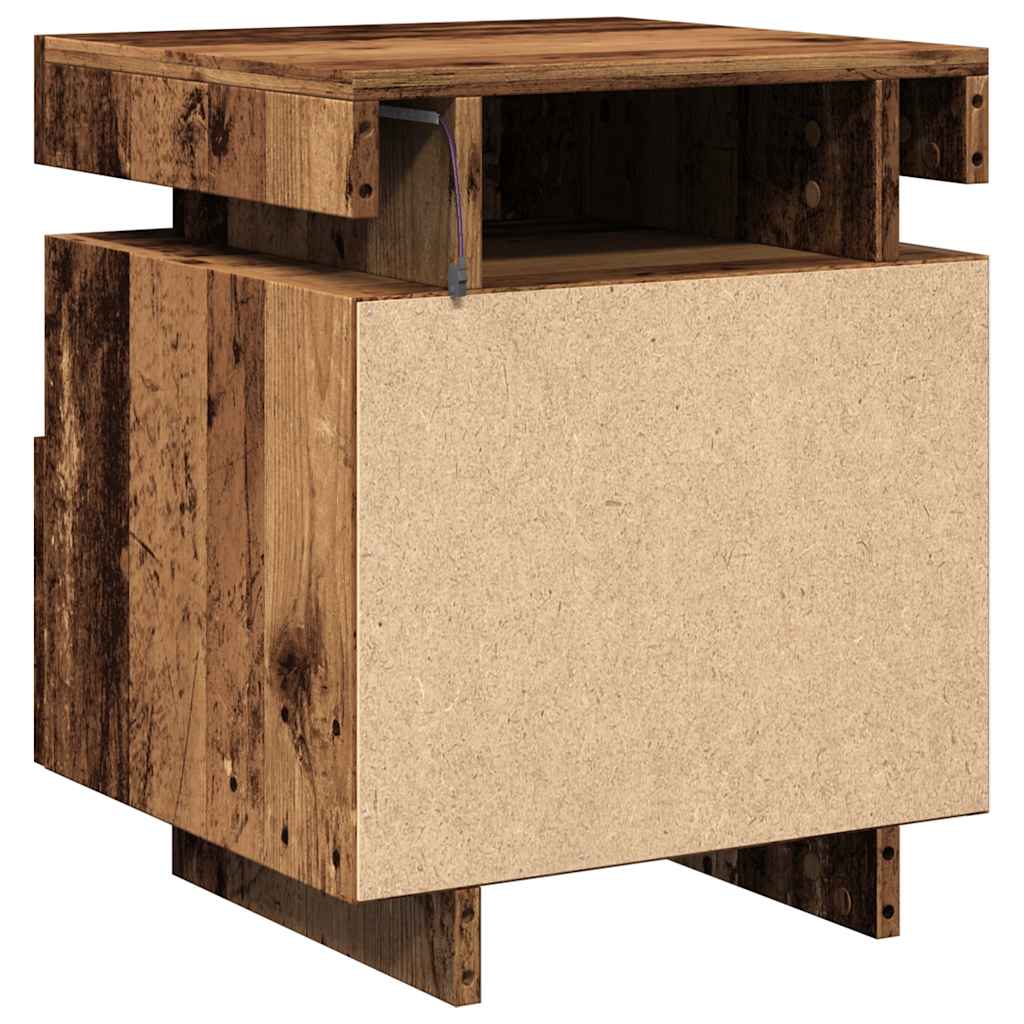 sengebord med LED-lys 40x39x48,5 cm antikt træ - Flotthjem
