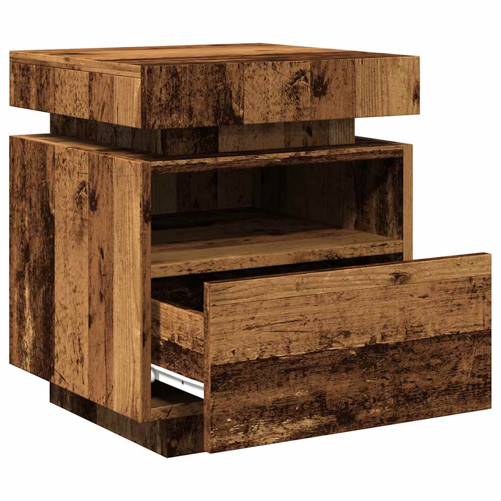 sengebord med LED-lys 40x39x48,5 cm antikt træ - Flotthjem