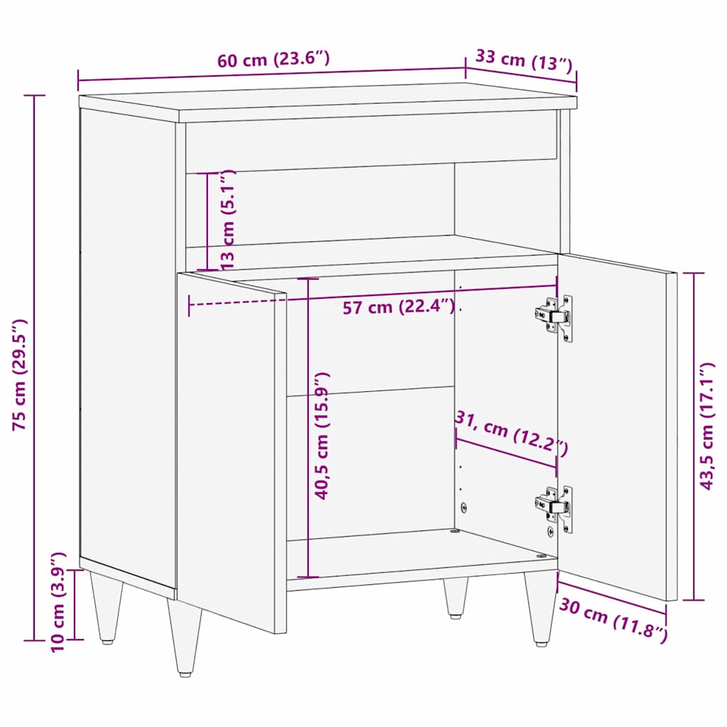 Sideboard Lysebrun 33,5 x 60 x 75 cm