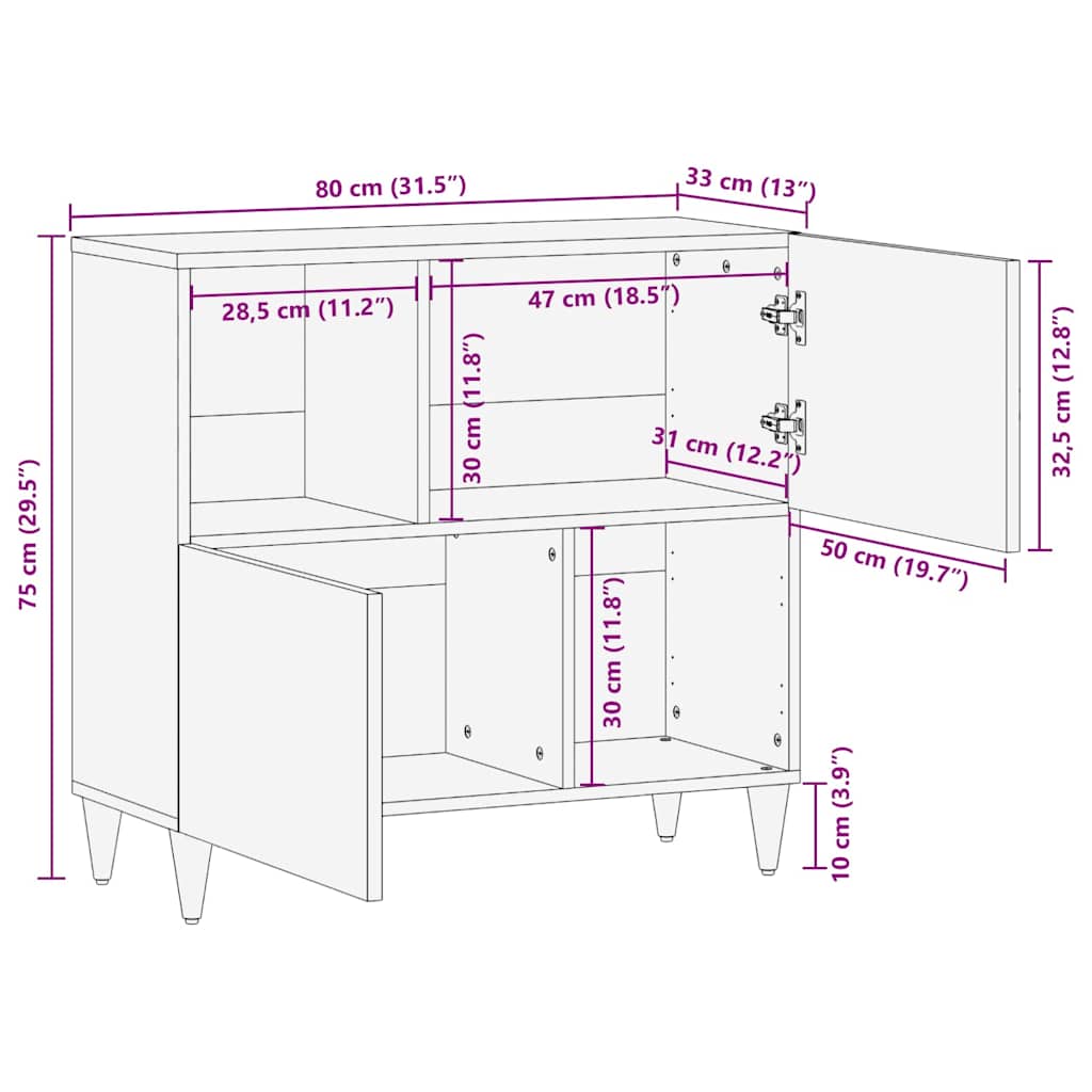 Sideboard Hvid 33,5 x 80 x 75 cm