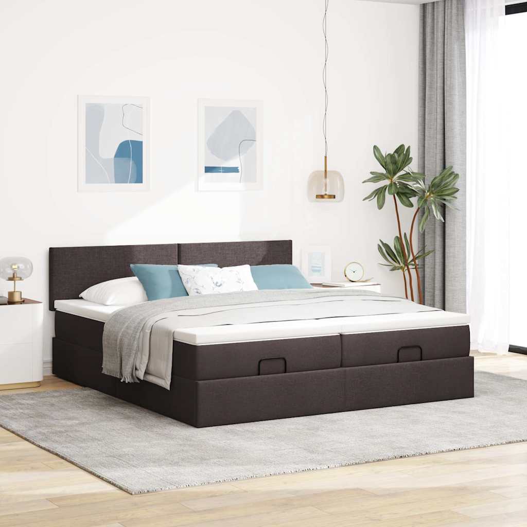 osmannisk sengeramme med madrasser 180x200 cm stof mørkebrun