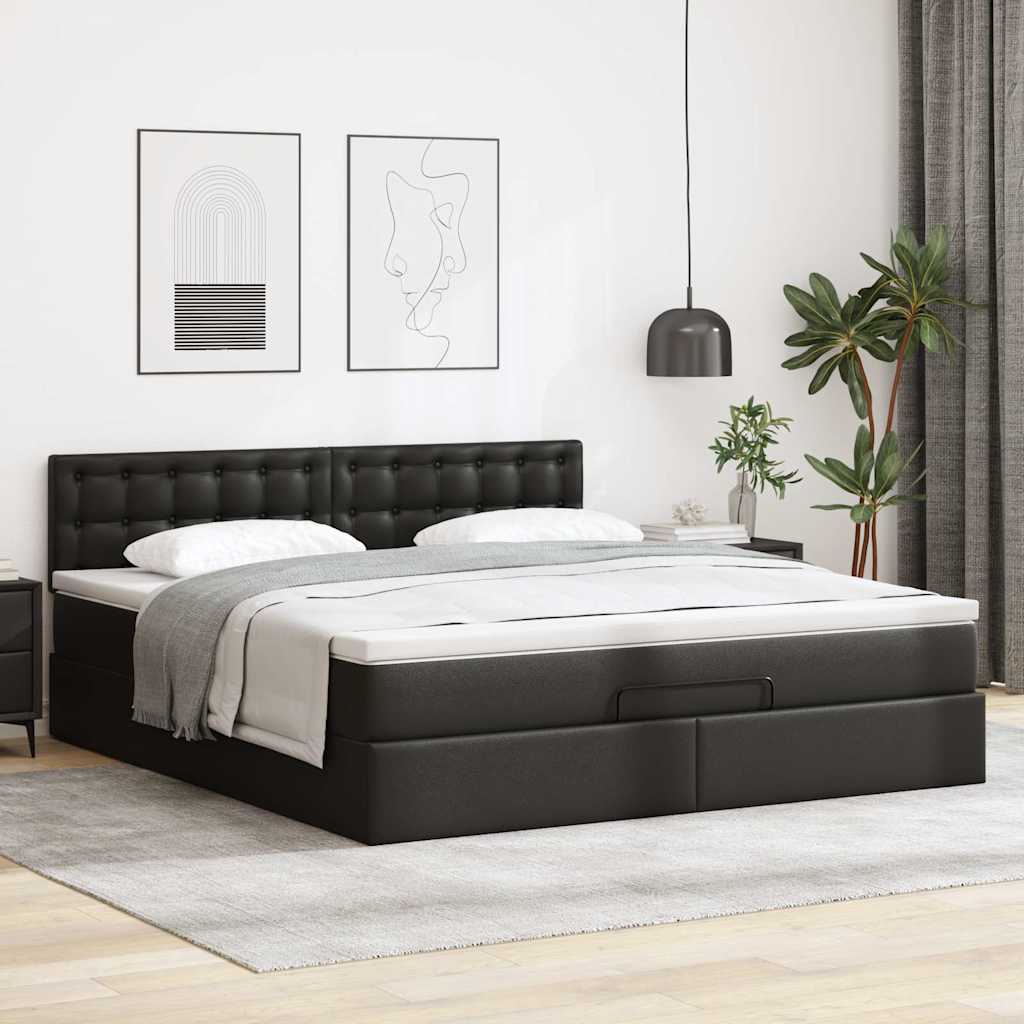 osmannisk seng med madrasser & LEDs 160x200 cm kunstlæder sort