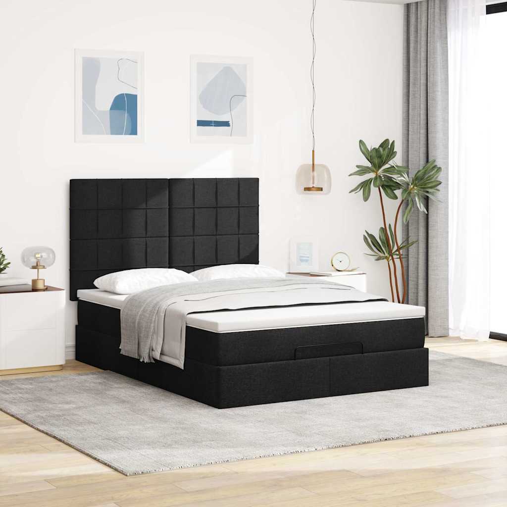 osmannisk sengeramme med madras 140x200 cm stof sort
