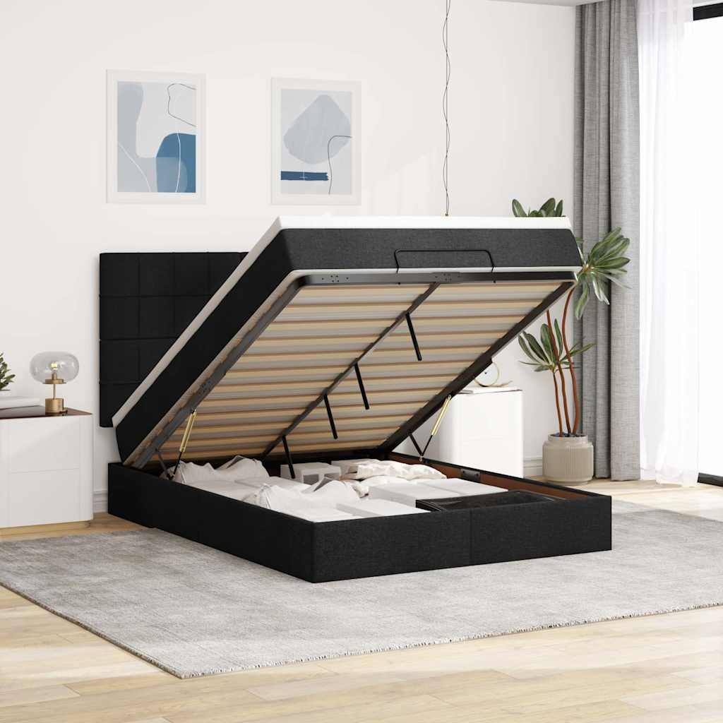 osmannisk sengeramme med madras 140x200 cm stof sort
