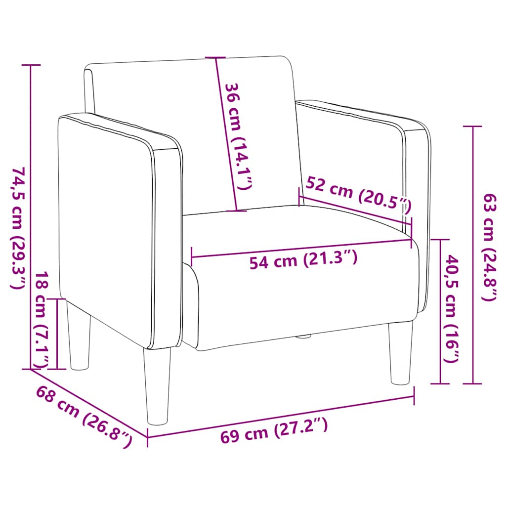 sofastol med armlæn 54 cm fløjlsstof lysegrå