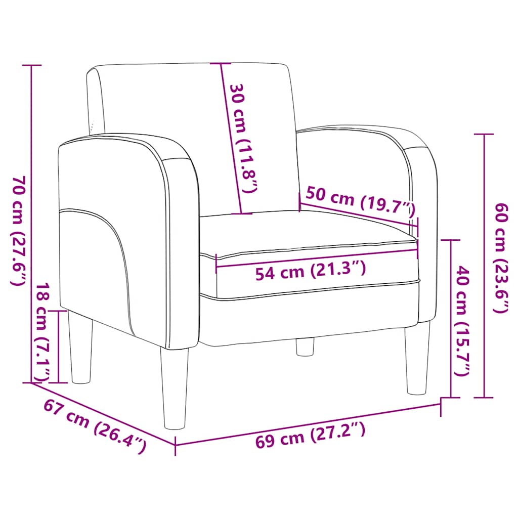 sofastol med armlæn 54 cm kunstlæder cremefarvet