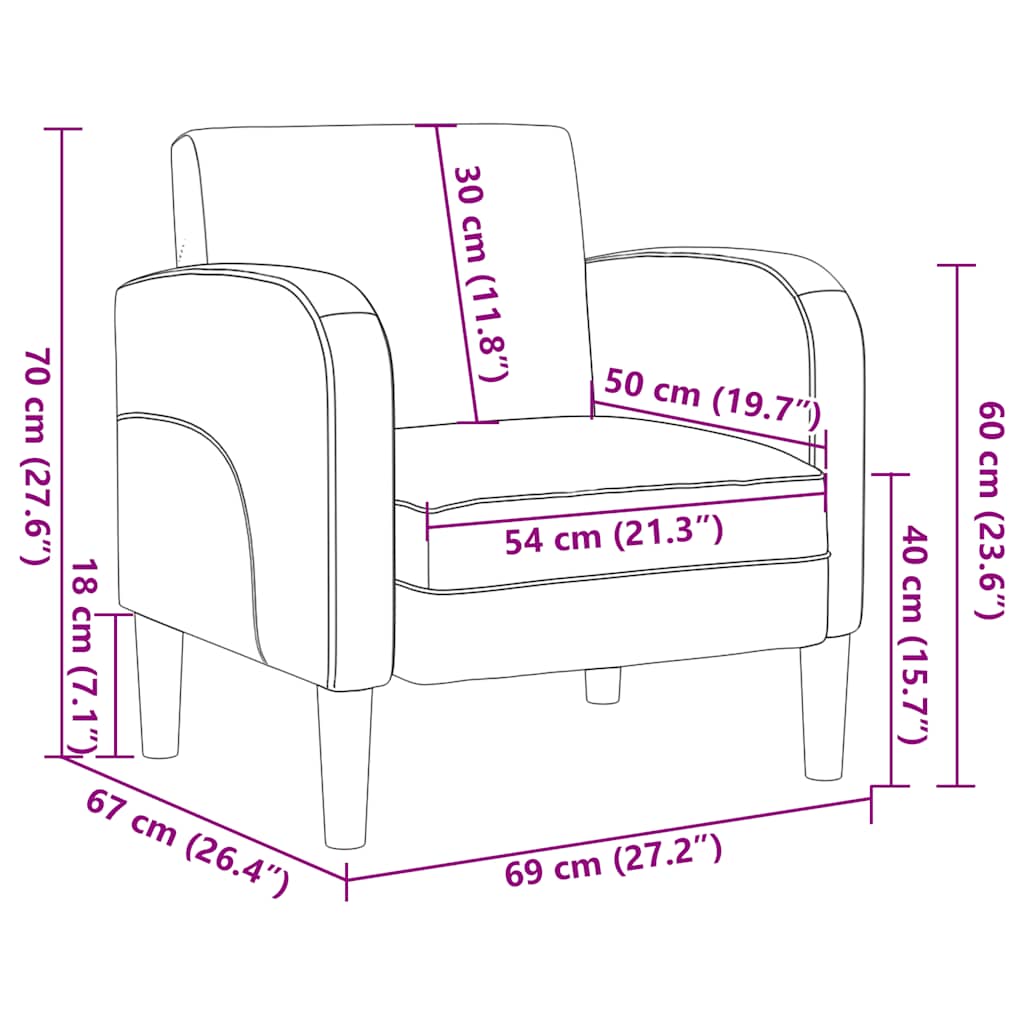 sofastol med armlæn 54 cm kunstlæder grå