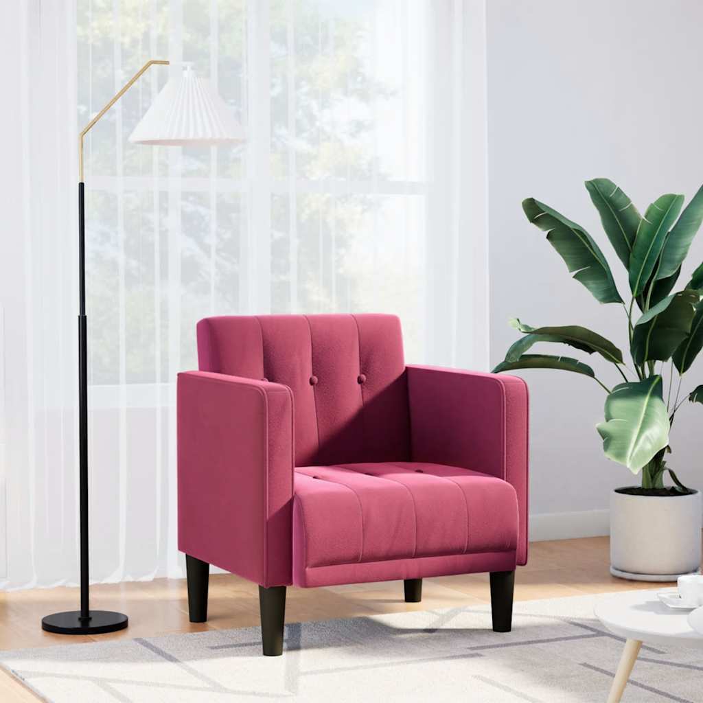 sofastol med armlæn 53 cm fløjl vinrød
