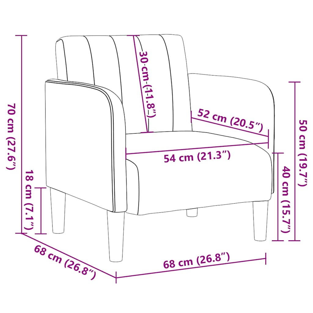 sofastol med armlæn 54 cm fløjl blå