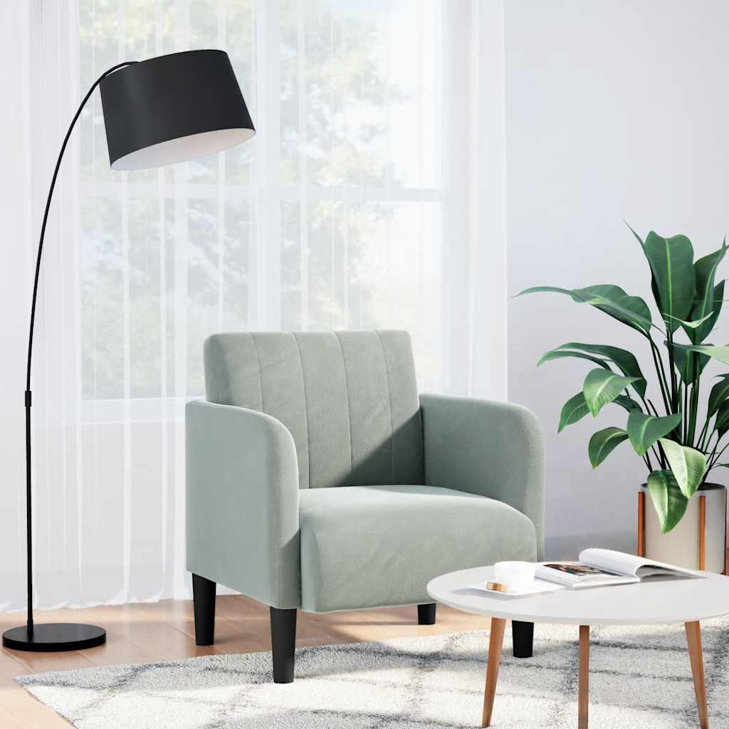 sofastol med armlæn 54 cm fløjl lysegrå