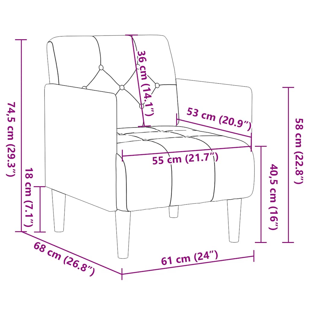 sofastol med armlæn 55 cm fløjl brun