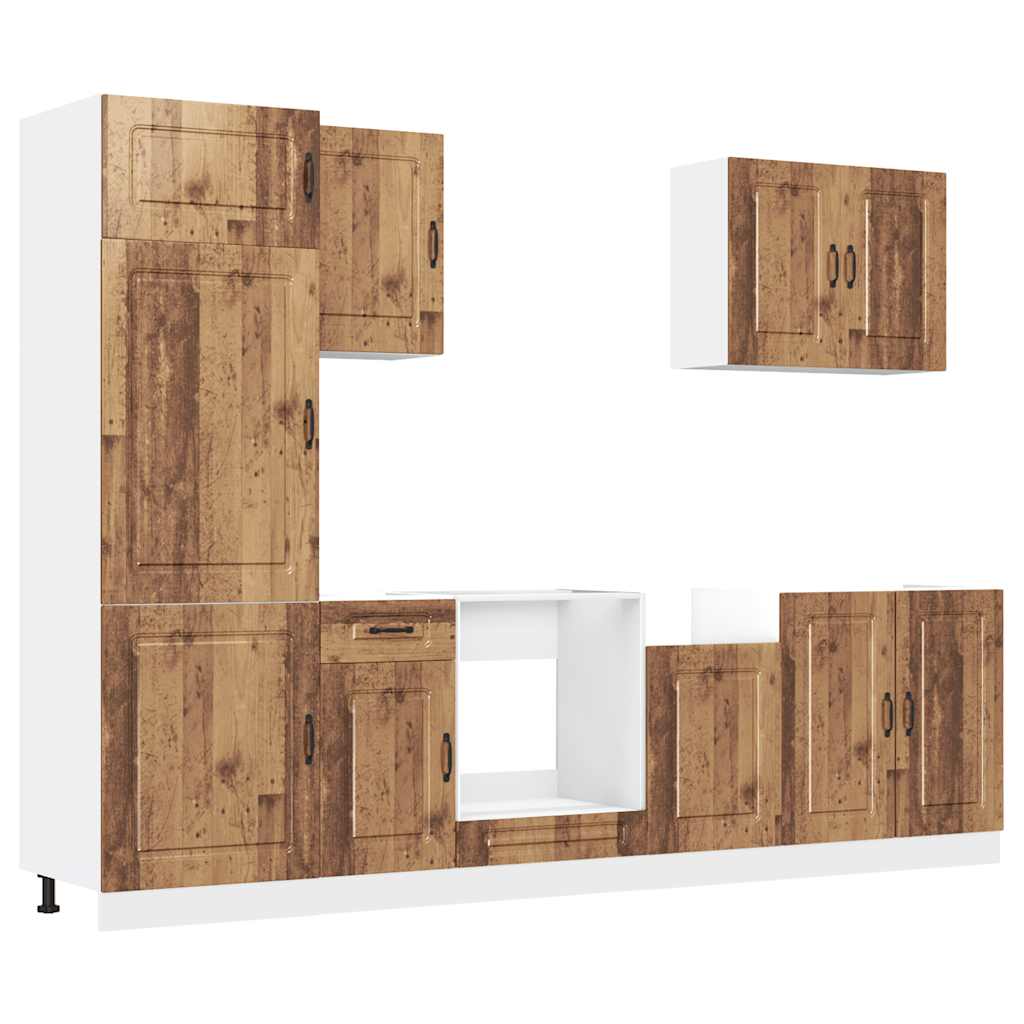 7 dele køkkenskabssæt Kalmar antikt træ konstrueret træ