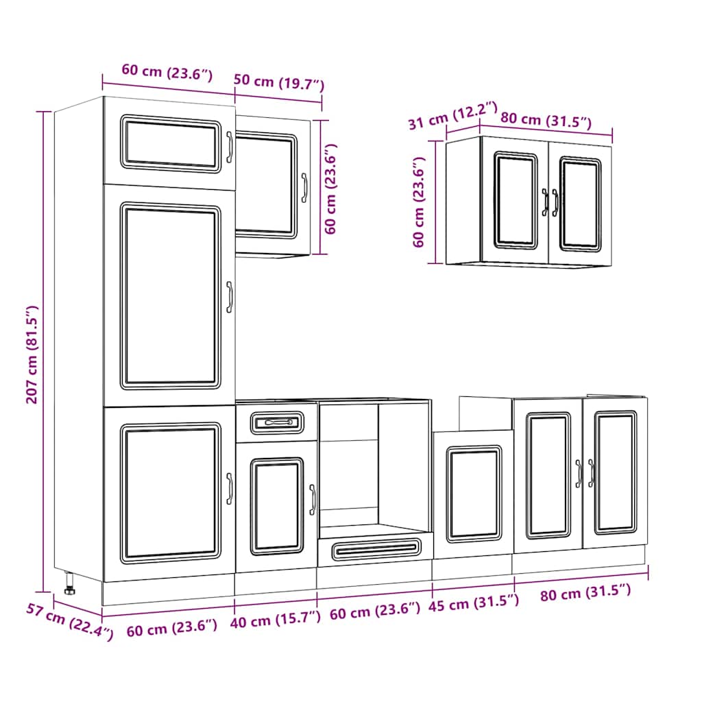 7 dele køkkenskabssæt Kalmar antikt træ konstrueret træ