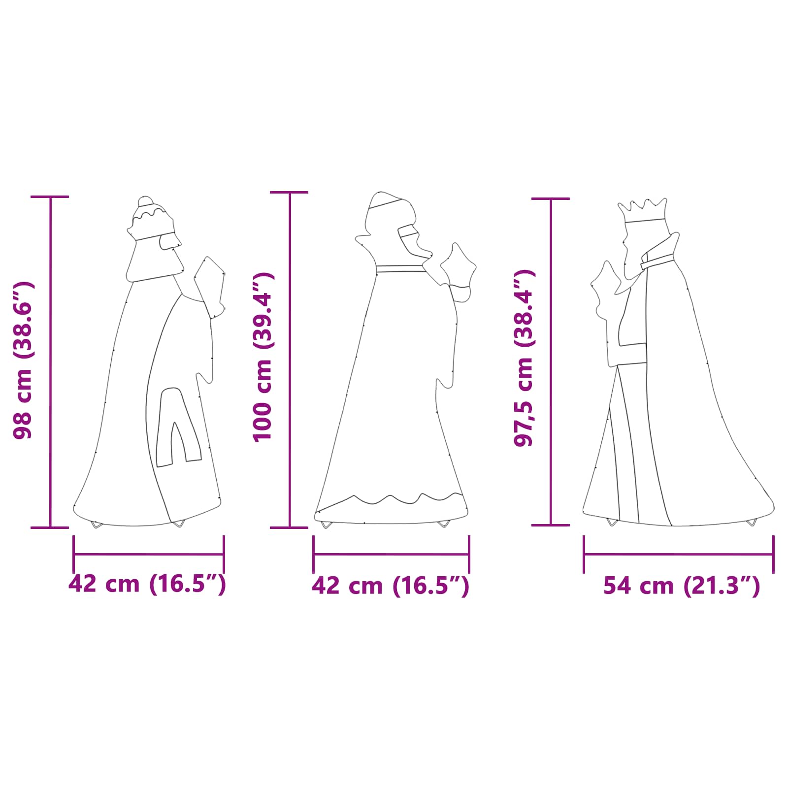 Julebelysning 3 pcs Varm hvid 105 cm Stof