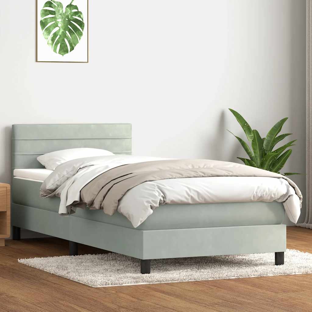 kontinentalseng med madras lysegrå 90x220 cm fløjl