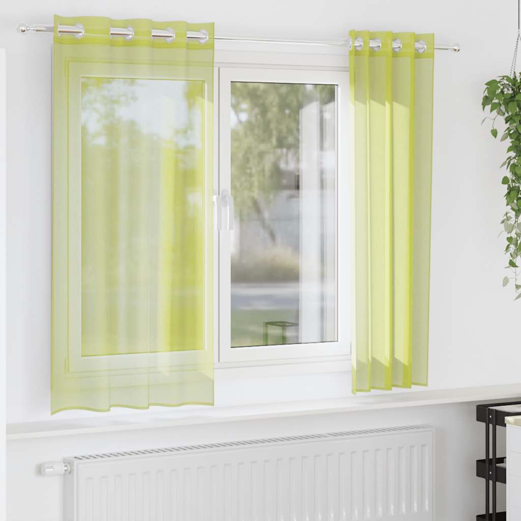 voile-gardiner med øskner 2 stk. 140x140 cm æblegrøn
