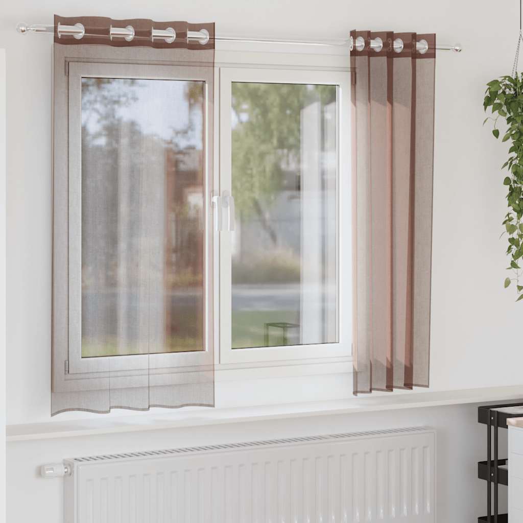 voile-gardiner med øskner 2 stk. 140x140 cm brun