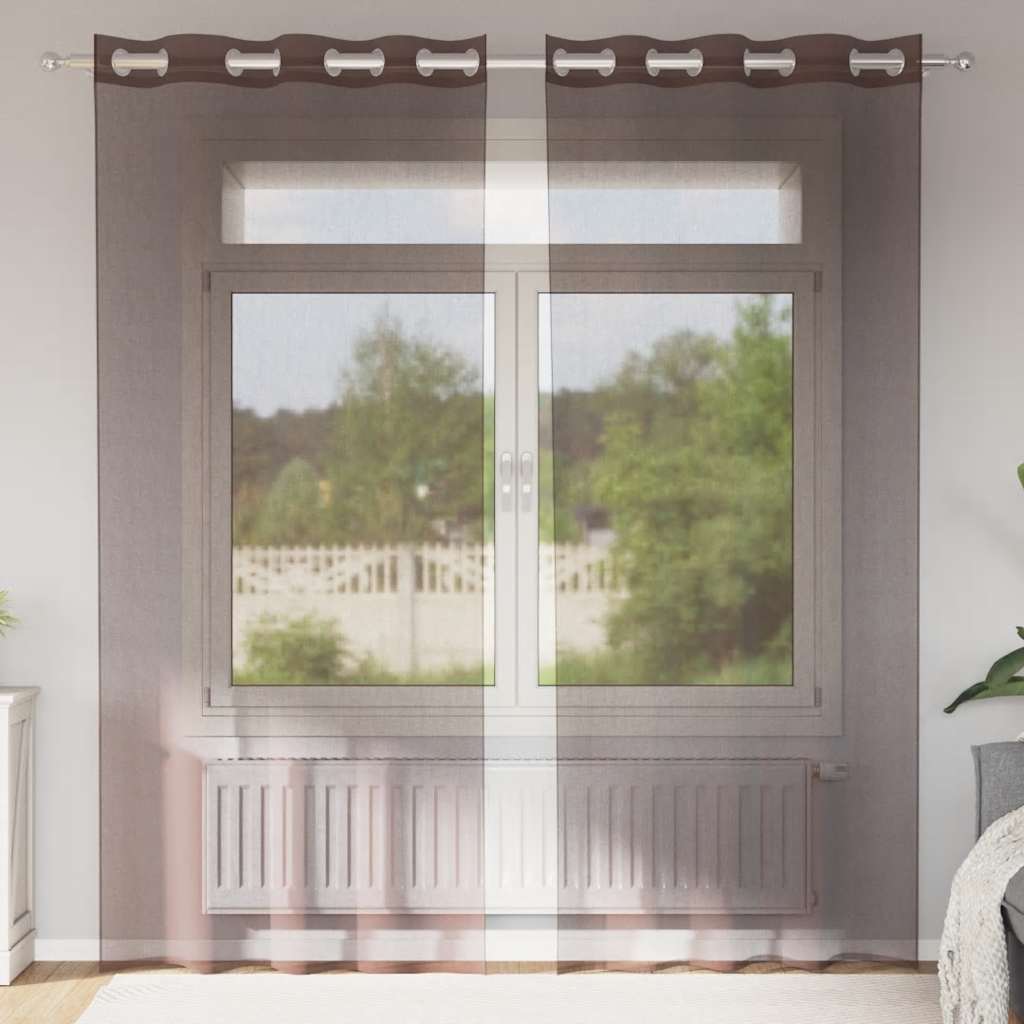 voile-gardiner med øskner 2 stk. 140x225 cm brun
