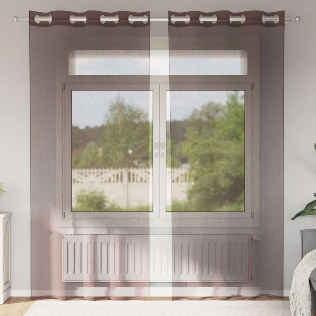 voile-gardiner med øskner 2 stk. 140x245 cm brun