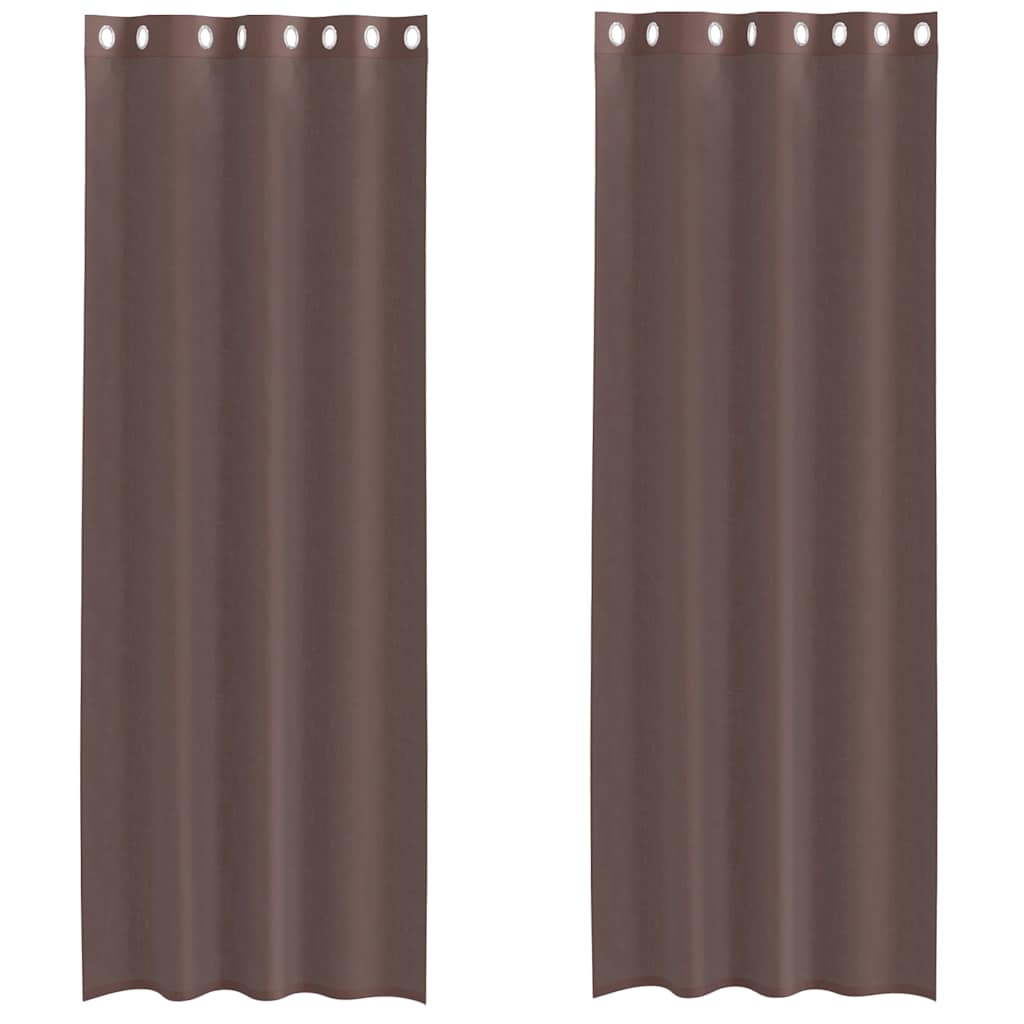 voile-gardiner med øskner 2 stk. 140x260 cm brun