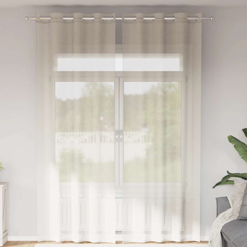 voile-gardiner med øskner 2 stk. 140x260 cm cremefarvet