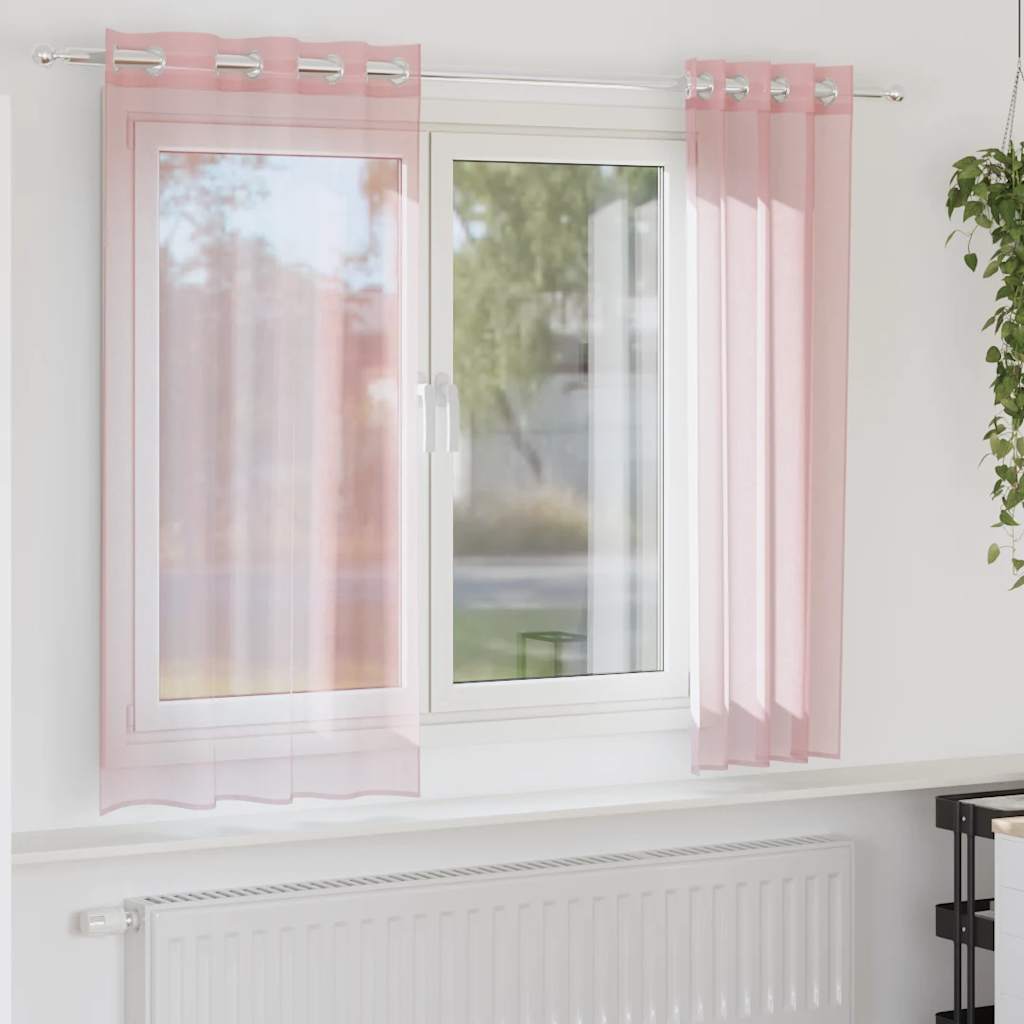 voile-gardiner med øskner 2 stk. 140x175 cm lyserød