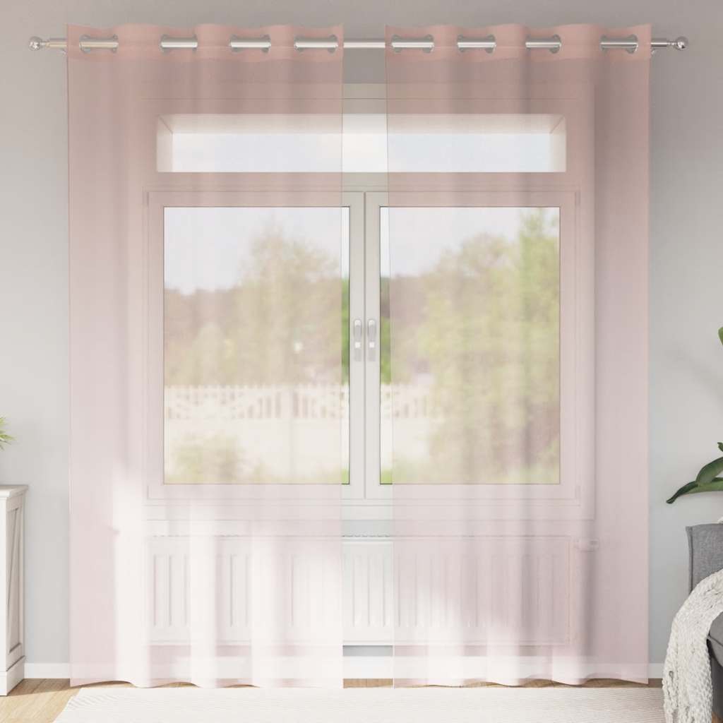 voile-gardiner med øskner 2 stk. 140x245 cm lyserød