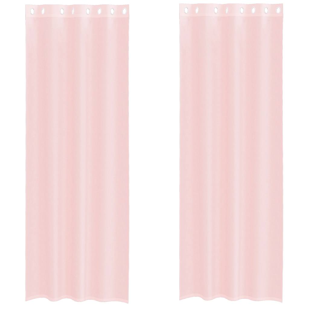 voile-gardiner med øskner 2 stk. 140x260 cm lyserød