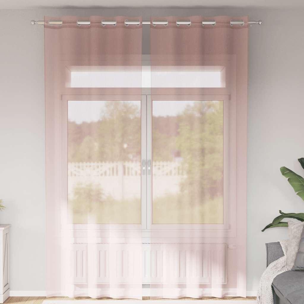 voile-gardiner med øskner 2 stk. 140x260 cm lyserød